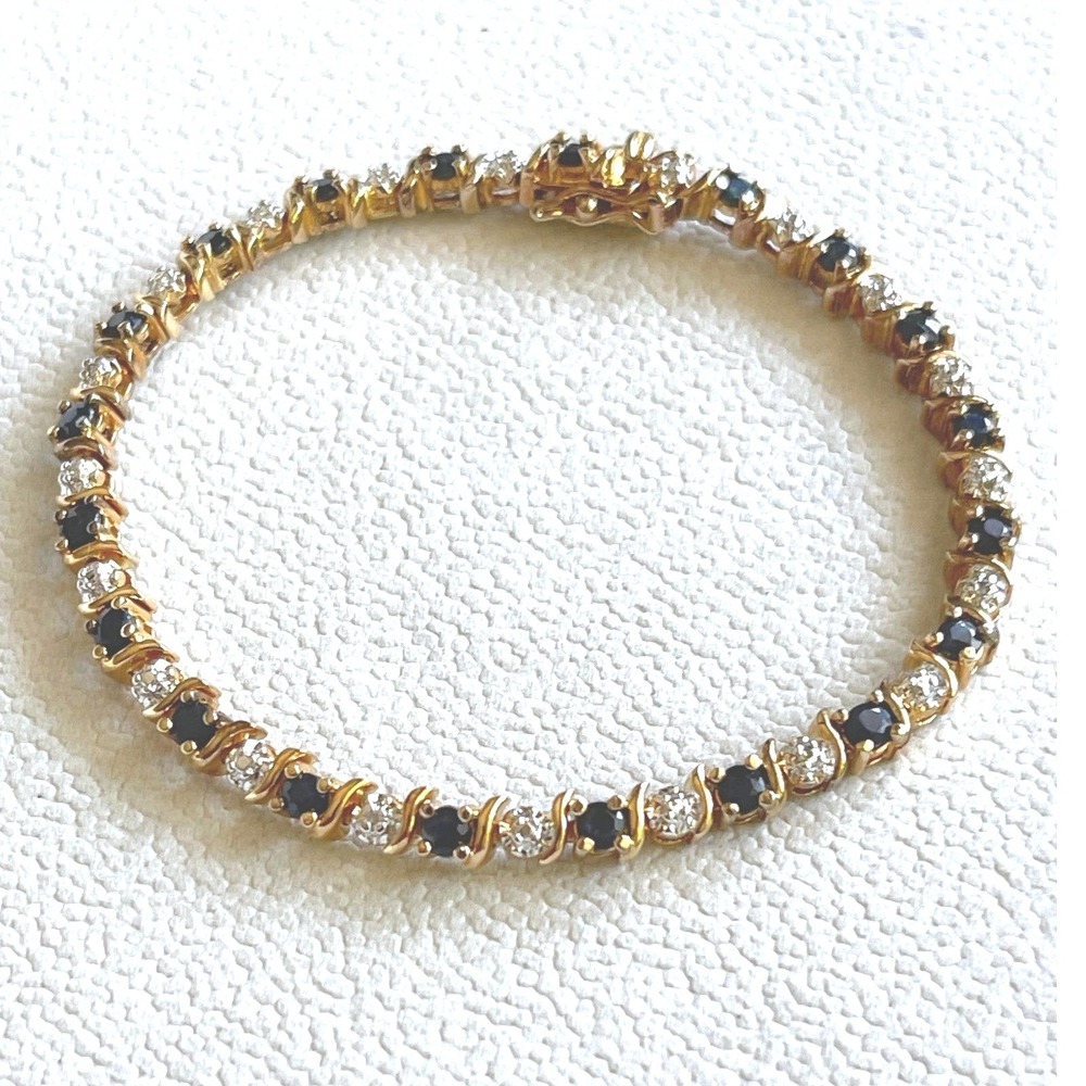 Ross-Simons Gold over 925 Sapphire Diamond Tennis Bracelet  7" 13g